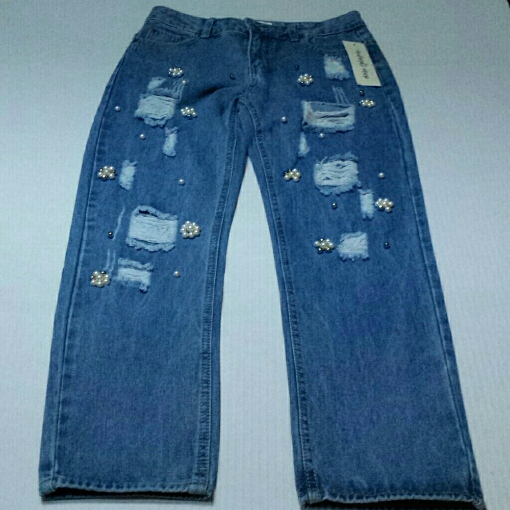 Midnight Muse Distressed Embellished Jeans Size 28